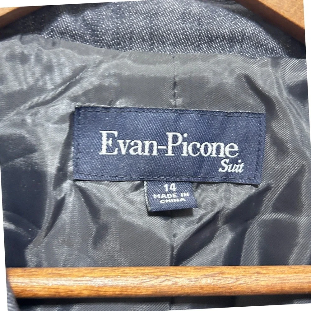 Evan Picone Women Denim Pant Suit 14 Blue Stretch Blazer Trousers Career Office - Picture 4 of 8
